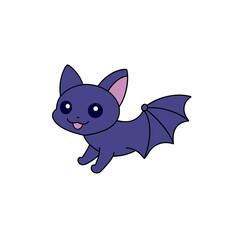 Obraz premium Illustration Kawaii Jumping Cute Bat Side View Vector Cartoon