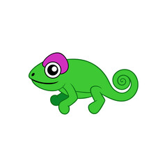 Fototapeta premium Kawaii Style Jumping Cute Chameleon Side View Vector Graphic