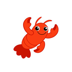 Kawaii Style Jumping Happy Lobster Side View Vector Art