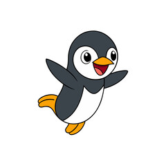 Obraz premium Cute Kawaii Jumping Happy Penguin Side View Vector Art