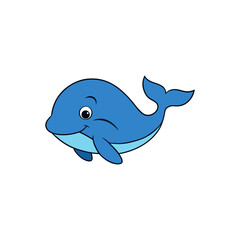 Side View of a Happy Whale Jumping in Cute Kawaii Vector Style Illustration Art