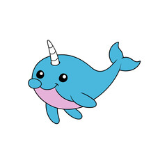 Joyful Kawaii Narwhal Vector Cartoon Jumping from Side View for Cute Artwork