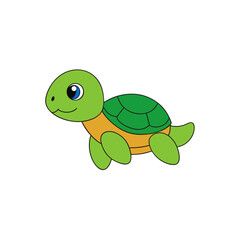 Side View of a Happy Tiny Turtle Jumping in Kawaii Style Cartoon Vector Art