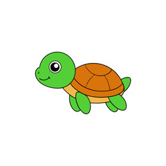 Cheerful Jumping Turtle in Kawaii Cartoon Vector Style from Side Perspective