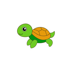 Cute Kawaii Style Turtle Vector Cartoon in Side View as it Jumps Joyfully