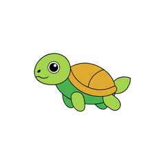 Happy Little Turtle Jumping in Side View Kawaii Cartoon Vector Illustration