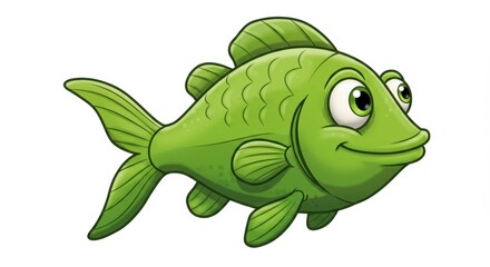 A Cheerful Cartoon Green Fish Swimming Joyfully in an Imaginary World