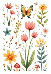 seamless pattern with flowers and butterfly 