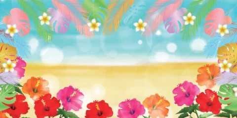  ハイビスカス　夏　水彩　和柄　背景 © J BOY