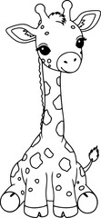 Baby giraffe sitting. Cute Baby Animal. Simple outline for coloring page book. 