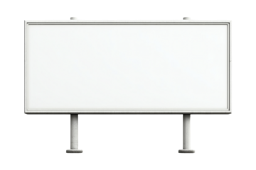 Blank white billboard supported by two cylindrical poles mockup on transparent background