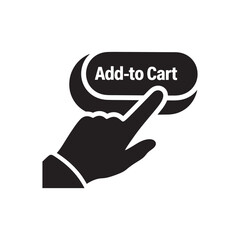 Hand Clicking Add to Cart Button Silhouette – Minimal Black and White Vector Icon