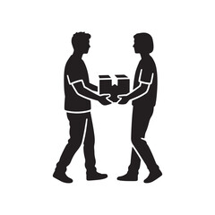 Person Receiving Package Delivery Silhouette – Minimal Vector Style Black and White Design
