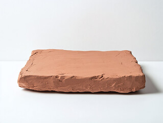 A clay slab, isolated on a white surface, with edges smoothed out and no shadow.