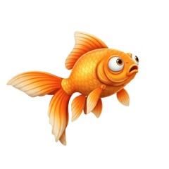 Adorable Cartoon Goldfish Swimming in  A Bright White Background, Vivid Orange Fins and  Body,  Big Eyes,  Detailed Scales, and Playful Expression