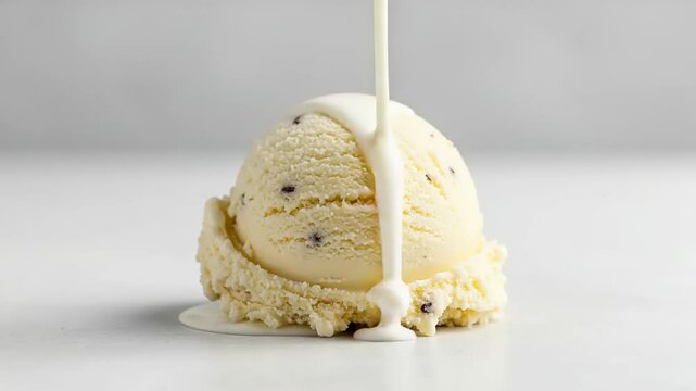 Single scoop of ice cream with dark spots