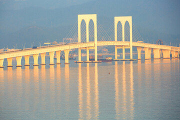 Sunrise scenery at the Sai Van Bridge in Macau, China
