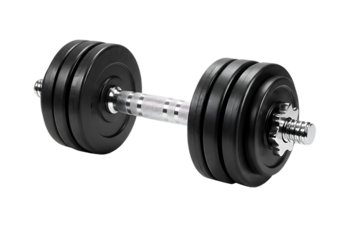 Black dumbbell with weight plates on a barbell Isolated on transparent background