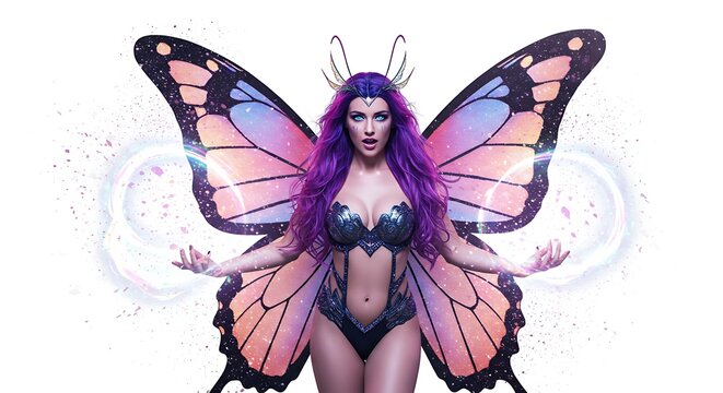 parade naughty sensual woman with butterfly costume and magical effect realistic