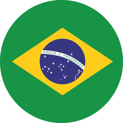 Obraz premium Round Brazilian flag on a transparent background. Brazilian flag button. Round Brazilian flag. Vector illustration