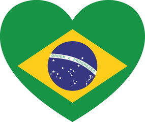 Fototapeta premium Brazilian flag in the shape of a heart on a transparent background. Vector illustration. High resolution PNG file