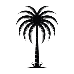 Obraz premium Black silhouette of a tropical palm tree on white background