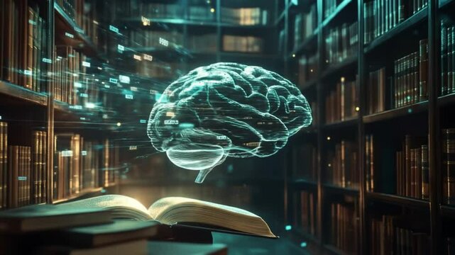 Floating brain over open book - Powered by Adobe