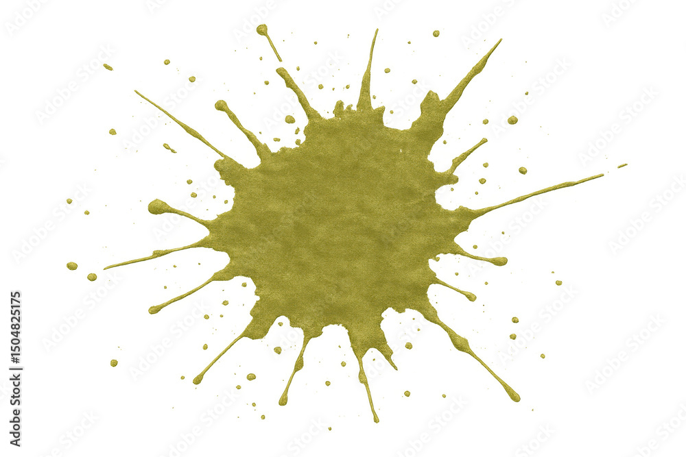 Poster gold paint is splashing on a transparent background, creating a vibrant and dynamic visual effect
