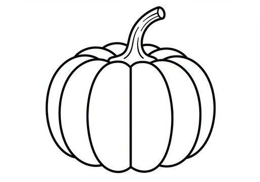 Illustration of a pumpkin with a stem outline drawing on a white background