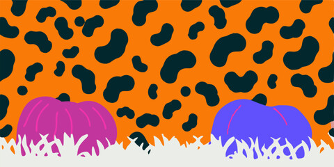 Halloween Pumpkins on Leopard Print Background