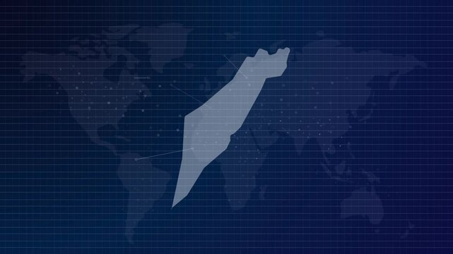 Palestine map futuristic Palestinian country shape connected global map with blue gradient background