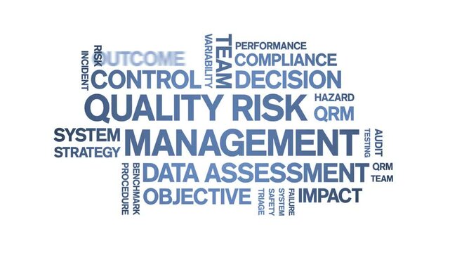 Quality Risk Management animated word cloud;text design animation tag kinetic typography seamless loop.
