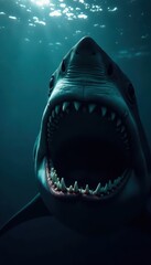 Silhouetted shark jaw, sharp teeth, dark against light , wildlife photography, cartilaginous fish