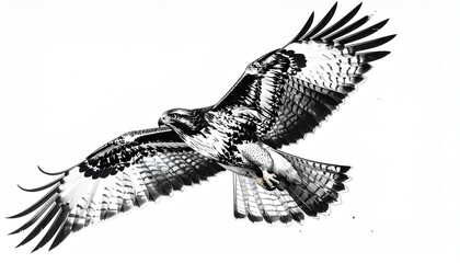 Obraz premium 空を切る鷹の墨絵白黒アート