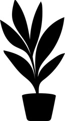 Potted plant silhouette icon. Black color indoor houseplant in a flowerpot. Botanical floral element in a pot for home decor. Flat monochrome vector illustration isolated on white background.