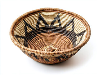 Fototapeta premium A handwoven basket, isolated on a clean white background, with woven patterns and no shadow.