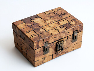 A puzzle box with complex locks, isolated on a white surface, with no shadow.