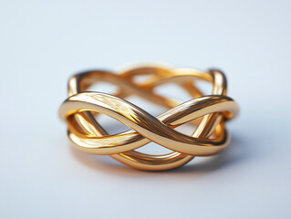 A puzzle ring, isolated on a white surface, with a tangled design and no shadow.
