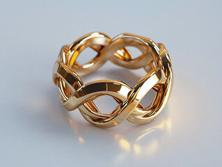 A puzzle ring, isolated on a white surface, with a tangled design and no shadow.