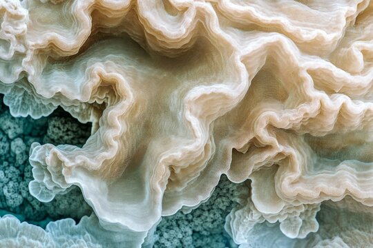 A detailed photograph of ocean coral structures, showing complex organic textures in soft pastel hues with gentle light.Botanical designs.Organic forms.Natural shapes.Fluid textures.