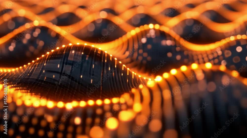 Poster mesmerizing abstract waves glowing orange lights create dynamic patterns and visual energy in vibran