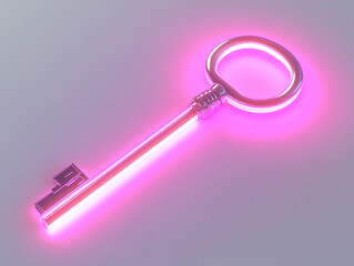 A secret key with a glowing symbol, isolated on a white surface, with no shadow.