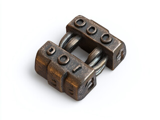 A small lock with numbers, isolated on a white surface, with metallic texture and no shadow.