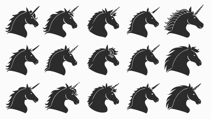 Obraz premium Unicorn Head Silhouette with Varied Manes Set