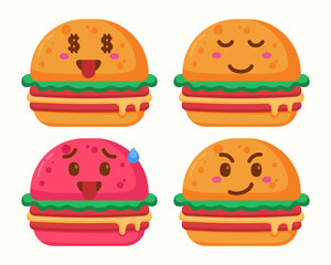 Cute Burger character with different expressions
