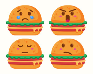 Burger emoji character with different expressions