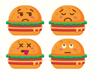 Burger emoji character with different expressions collection