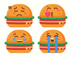 Burger emoji character with different expressions set