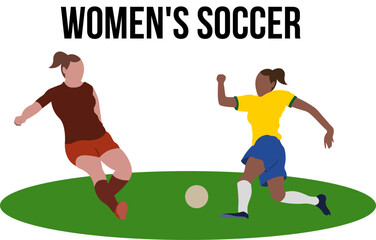 Two women playing soccer