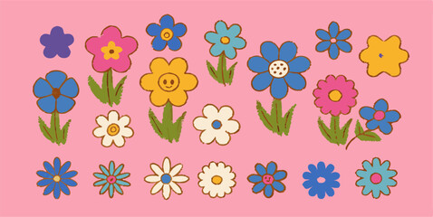 Cute Cartoon Flower Collection: Pink Background